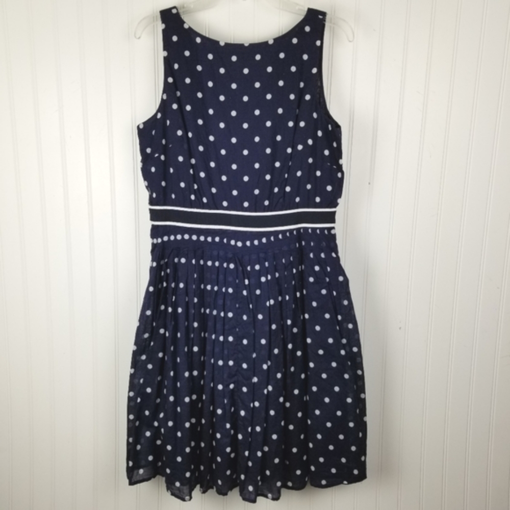 Talbots Size 14P Sleeveless Pleated Dress Cotton Blue White Polka Dot Coastal - Picture 12 of 12